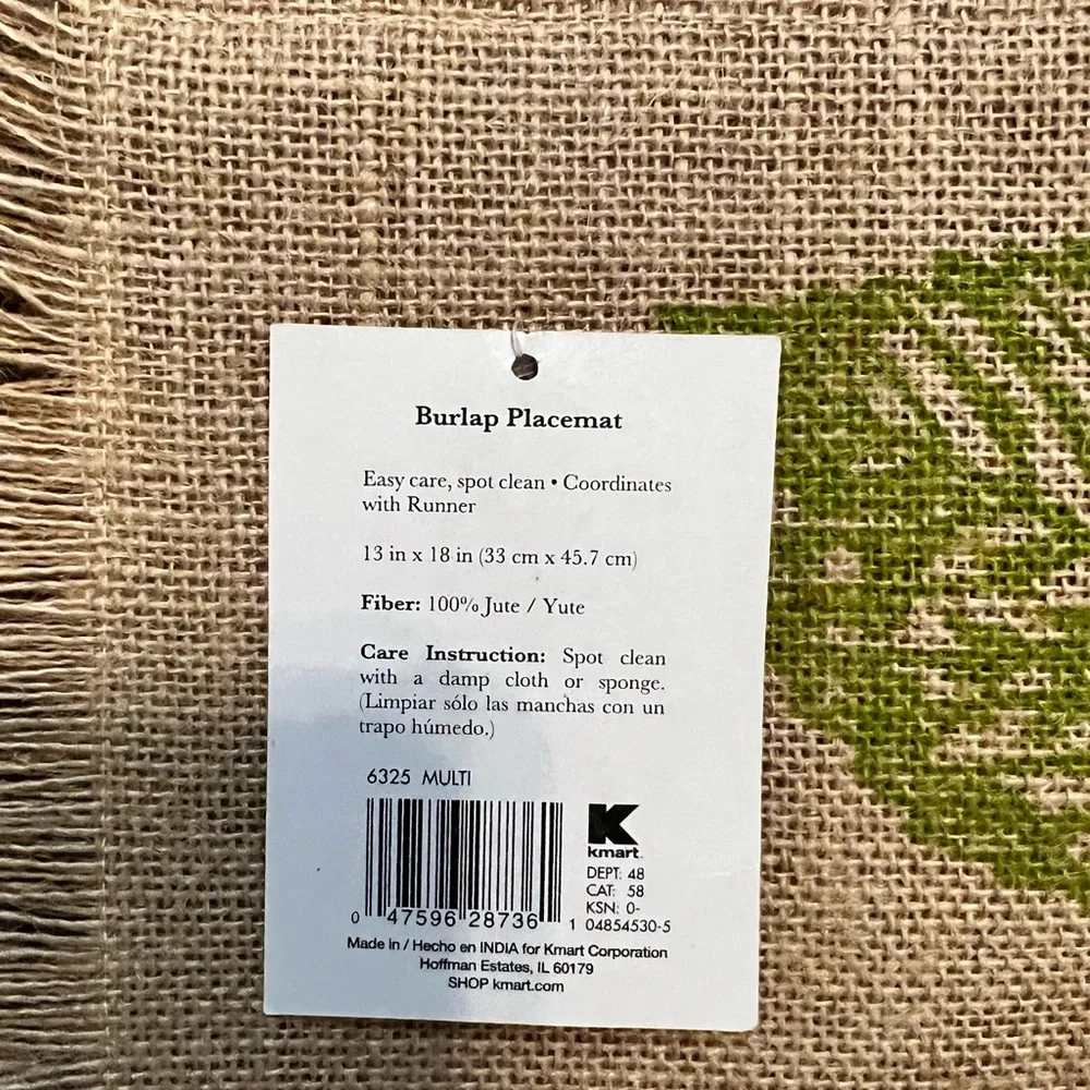 Lot of 4 Sandra‎ Lee Burlap Placements & 4 Fabric Napkins NWT